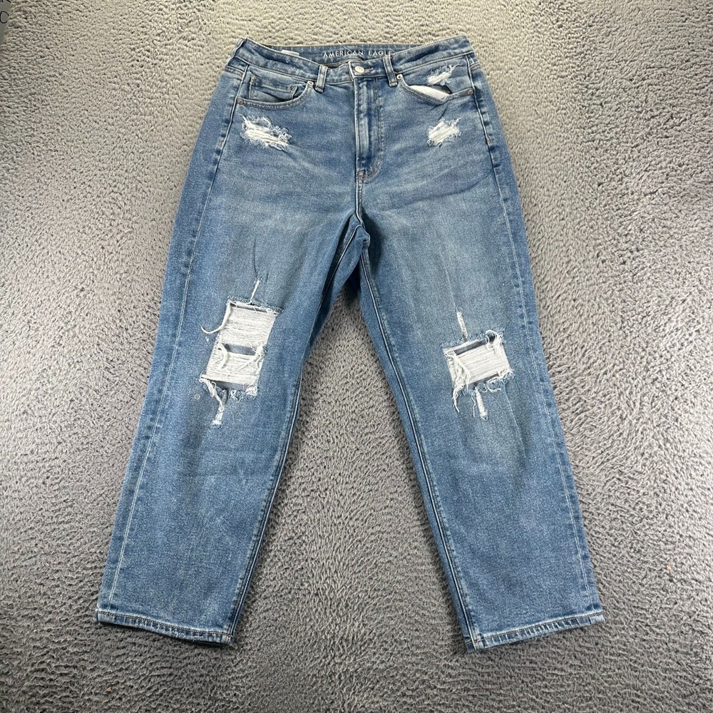 American Eagle Outfitters Jeans Womens 12 Blue Cotton Denim Mom Straight Stretch